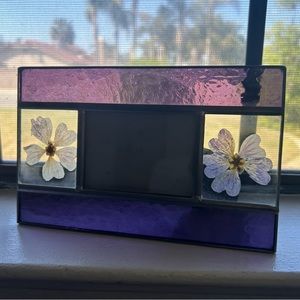 Vintage stained glass picture frame with pressed flowers